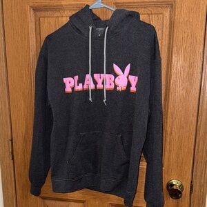 PLAYBOY Charcoal Hoodie with Pink and Orange Logo